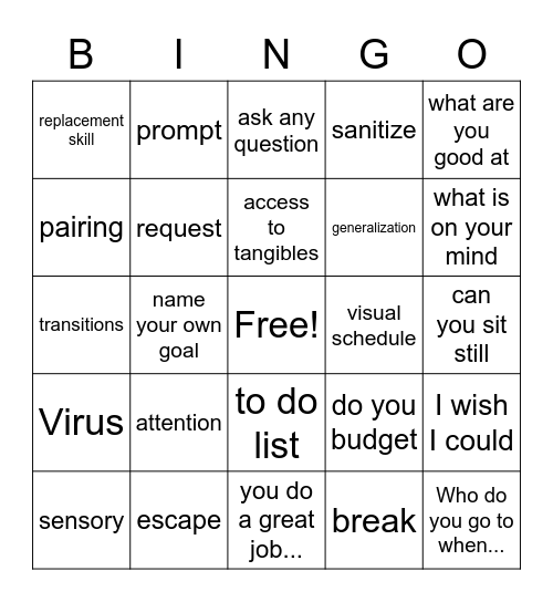 Behavior Bingo Card