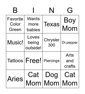 Taylor's BINGO Card