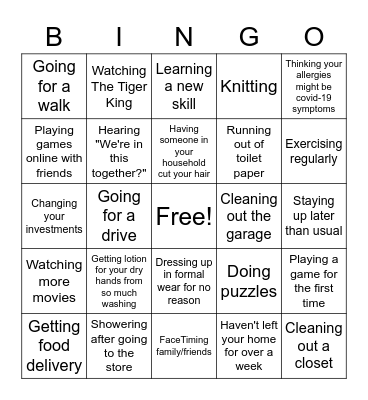 COVID-19 2020 Bingo Card