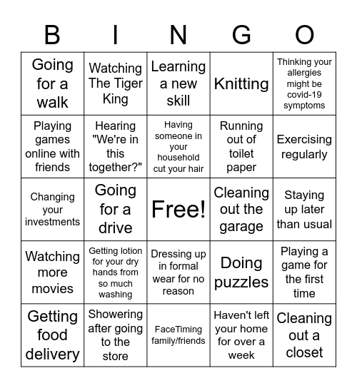 COVID-19 2020 Bingo Card