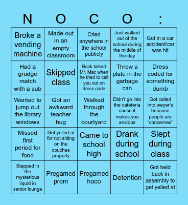 NOCO nearly killed me bingo Card