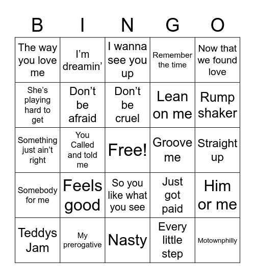 New Jack Swing 101 Bingo Card