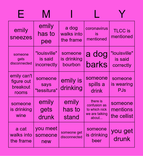 Emily's Birthday Bingo Card
