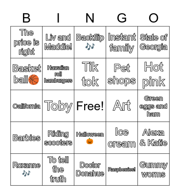 Vive’ans Favorite Things Bingo Card
