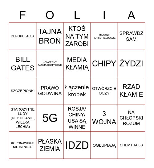Foliarskie bingo Card