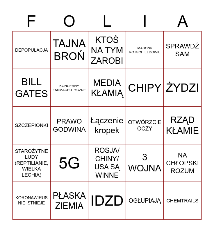 Foliarskie bingo Card
