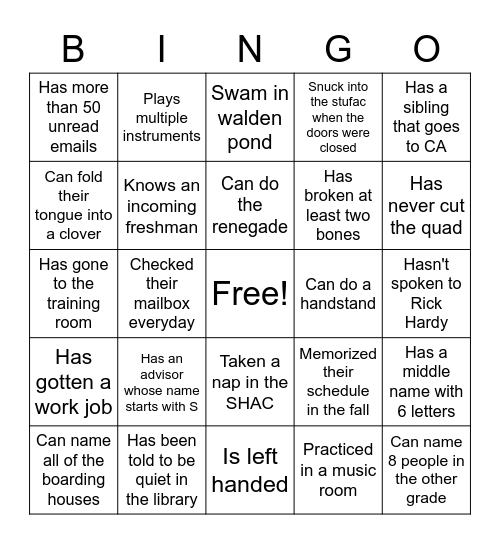 I know someone who... Bingo Card