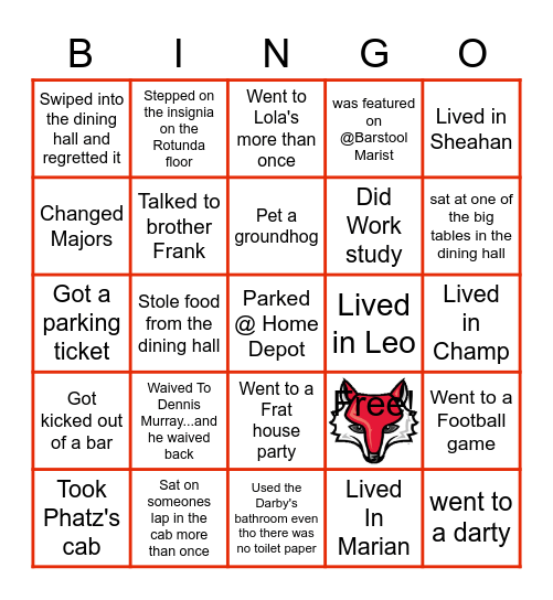 Marist Bingo Card