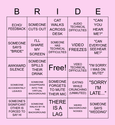 Virtual Bachelorette Bingo Card