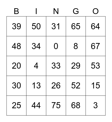 Number Bingo Card