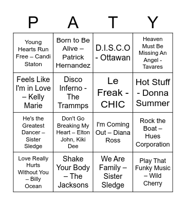 70s Disco Bingo Card