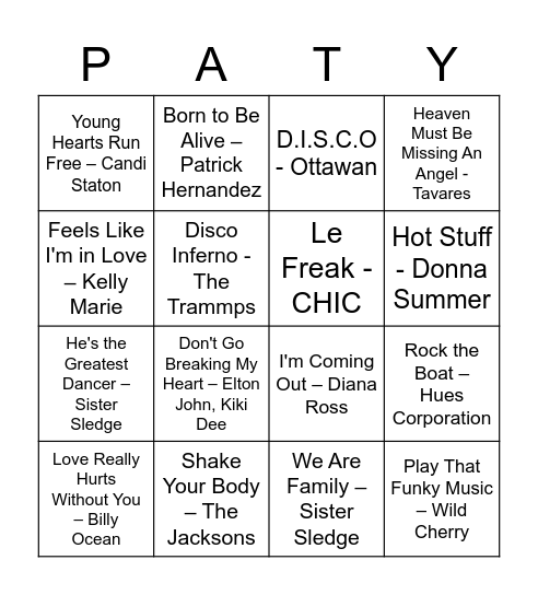 70s Disco Bingo Card