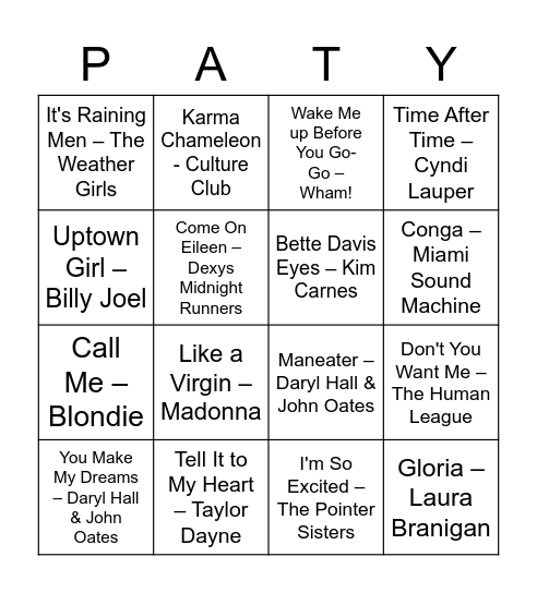 80s Bingo Card