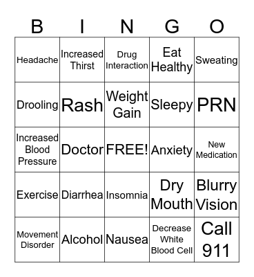 SIDE EFFECTS Bingo Card