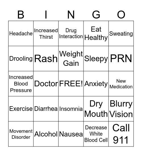 SIDE EFFECTS Bingo Card