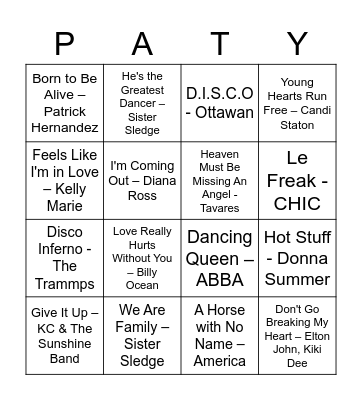 70s Disco Bingo Card