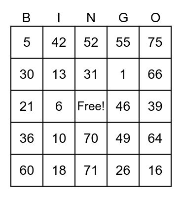 Untitled Bingo Card