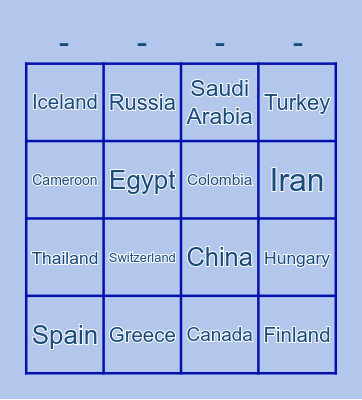 BINGO - Countries Bingo Card