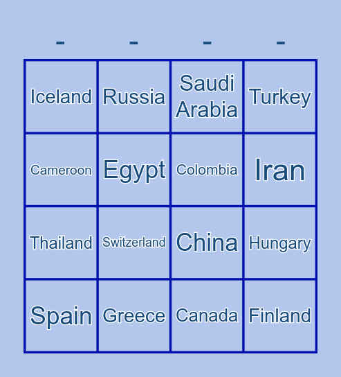 BINGO - Countries Bingo Card