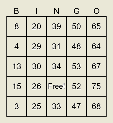 Chong Family Bingo Card
