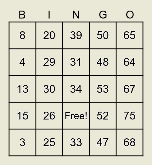 Chong Family Bingo Card