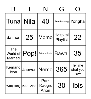 SONG MINO Bingo Card