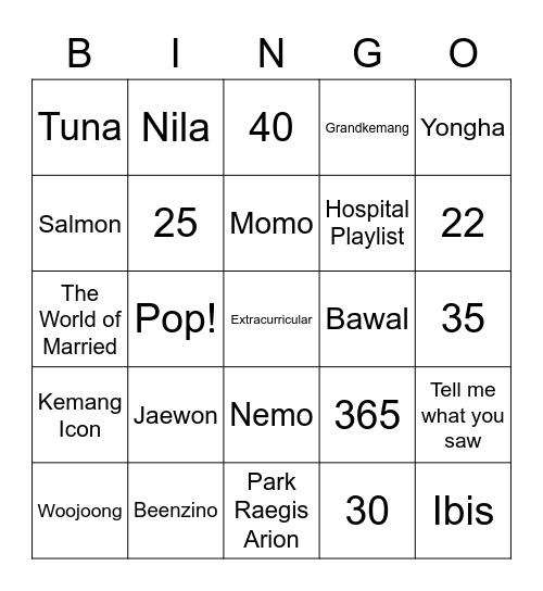 SONG MINO Bingo Card