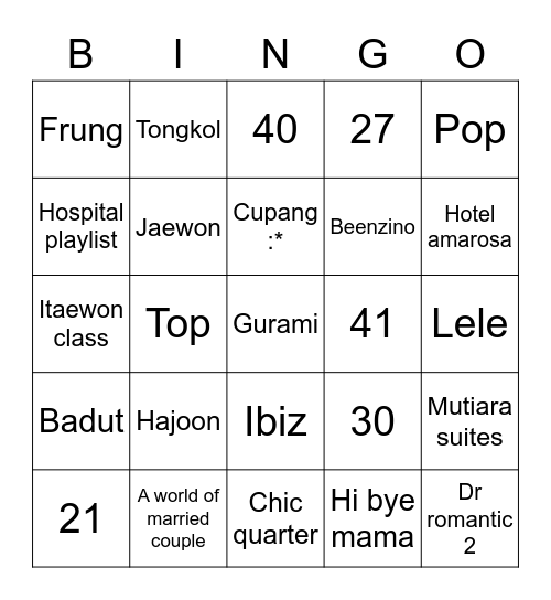 Untitled Bingo Card