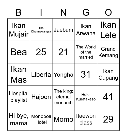 Rosé Bingo Card