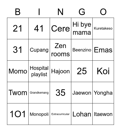 Untitled Bingo Card