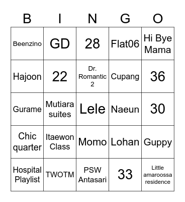 Joyie's 1st bingo Card