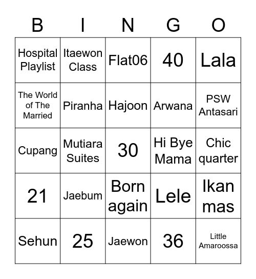 Punya July Bingo Card