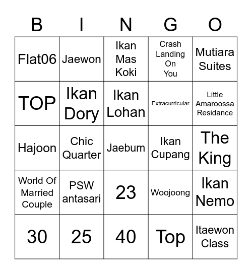 Punya Doyeon Bingo Card