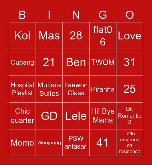 12 Garis Bingo Card