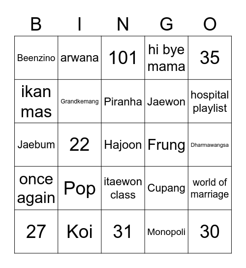 Untitled Bingo Card