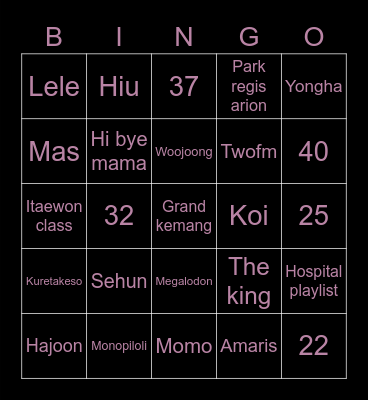 Sohee Bingo Card