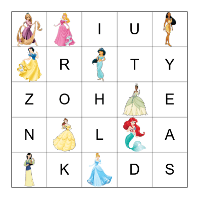 ZEIYA'S Princess & Alphabet BINGO Card