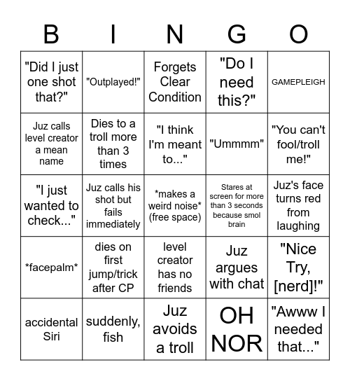 Juzcook Troll Bingo Card