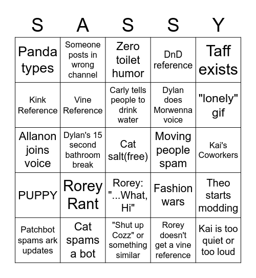 Sassy Bingo Card