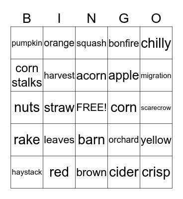 Fall Bingo Card