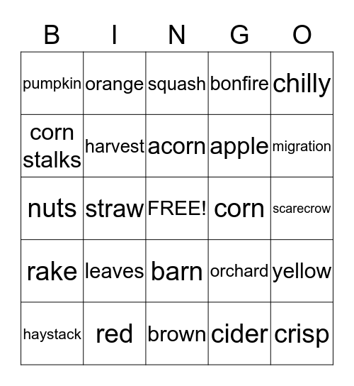 Fall Bingo Card