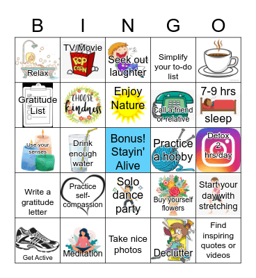 Self-Care Bingo Card