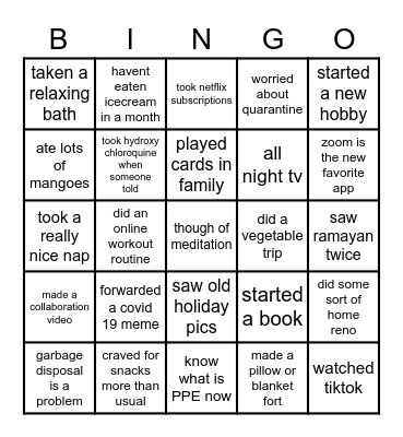 Family Covid Bingo Card