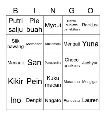 Lauren Bingo Card