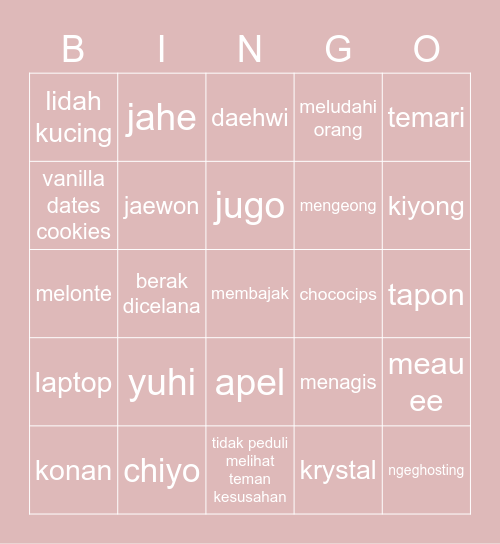 Myem's Bingo Card