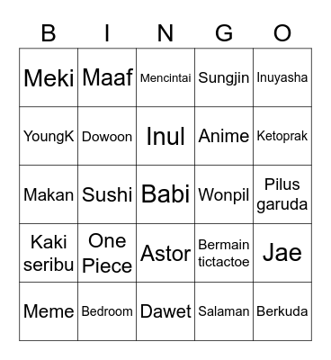 Mina Bingo Card