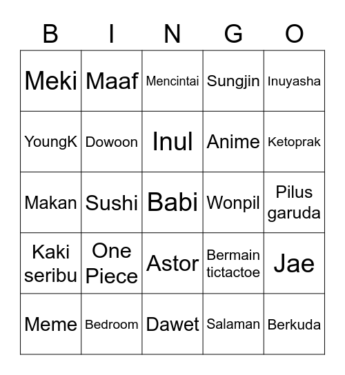 Mina Bingo Card