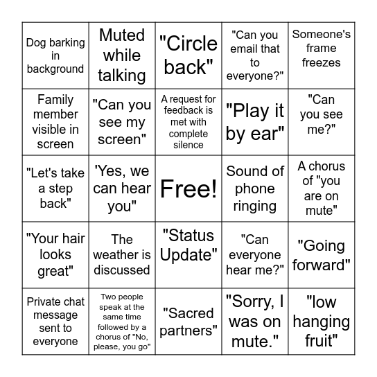 ECE-RJ Zoom Board Meeting Bingo Card