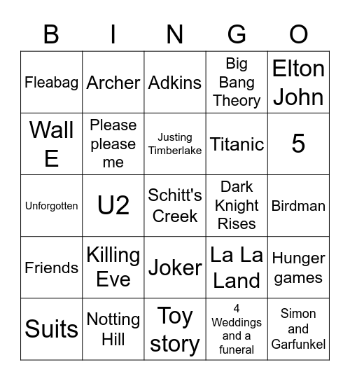 ENTERTAINMENT Bingo Card