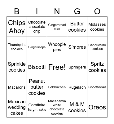 Favorite Cookies Bingo Card